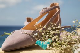 Wedding Bride Shoe and Necklace by the Beach