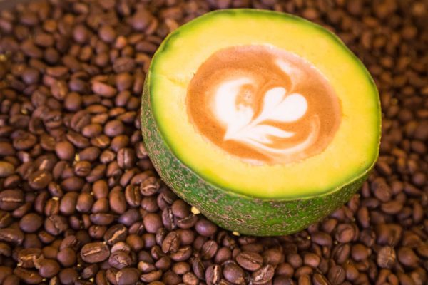 cappuccino in avocado-coffee beans
